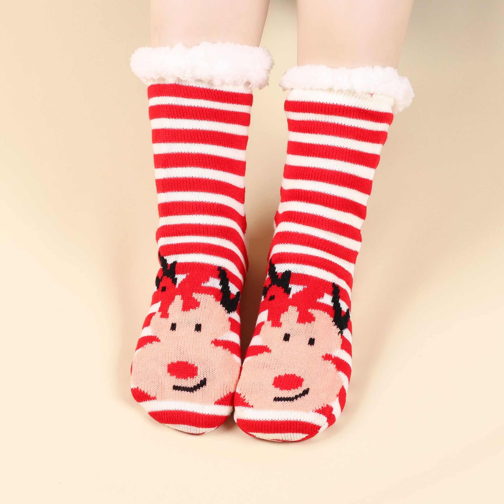 Fuzzy Slipper Socks Winter Nordic Style Knit Short Sock Sleeping Floor Sock